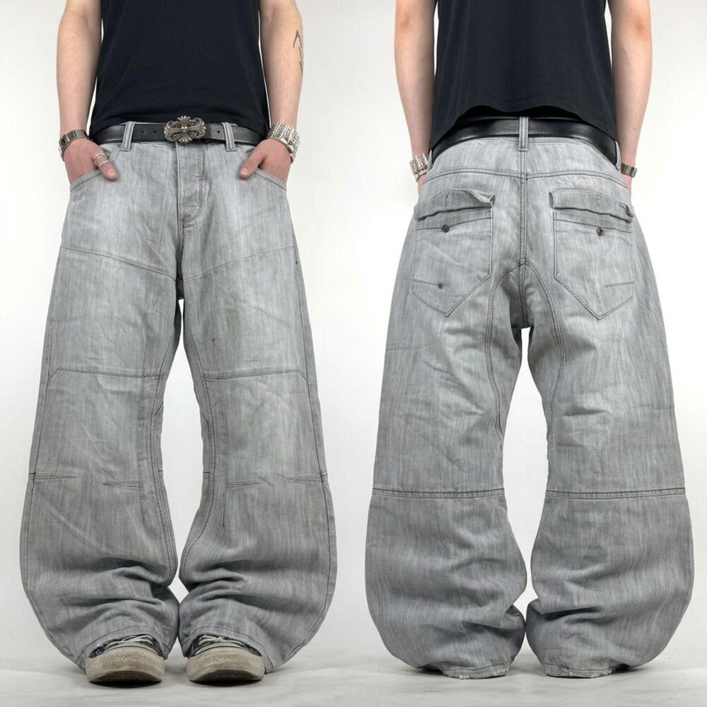 Vintage faded grey grunge baggy wide leg y2k skater archive rare jeans